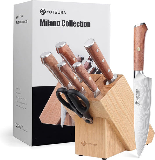 YOTSUBA 8PCS Kitchen Knife Set with Scissors & Sharpener, Ultra Sharp High Carbon Stainless Steel Kitchen Utensils Set with