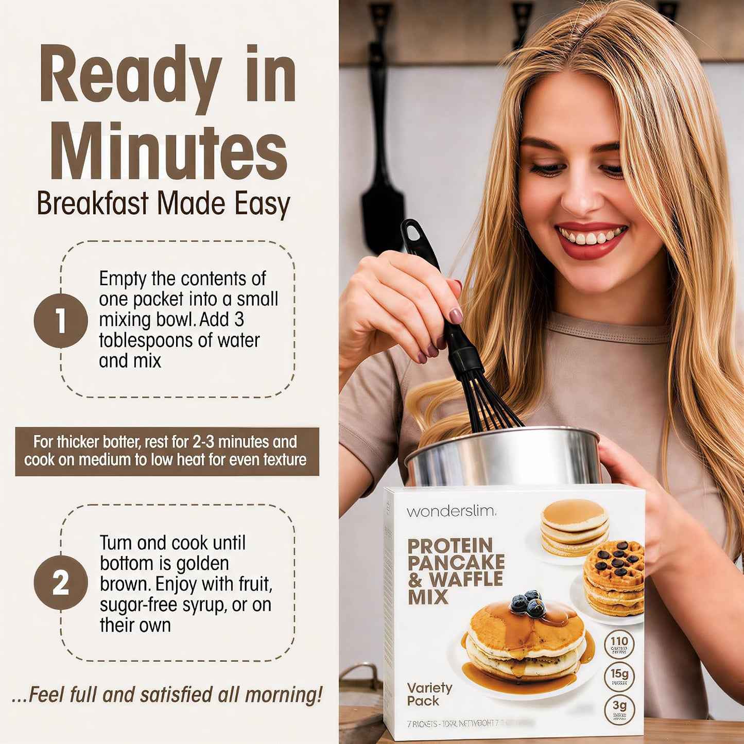 Wonderslim Protein Pancake &amp; Waffle Mix, Low Calorie – 7ct (Variety Pack)