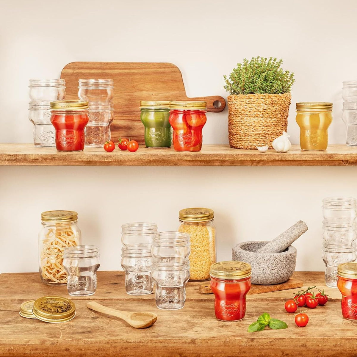 Bormioli Rocco Quattro Stagioni Stacking Jar, 9.25 Oz - ClearGold, Set of 6