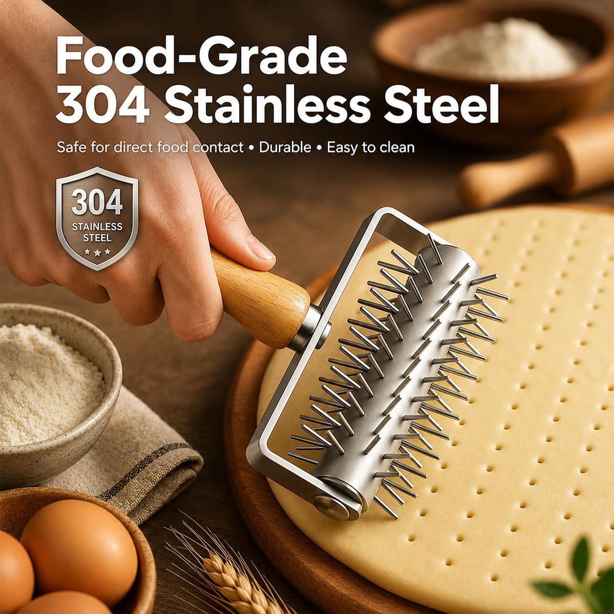Pizza Dough Docker Pastry Roller Stainless Steel