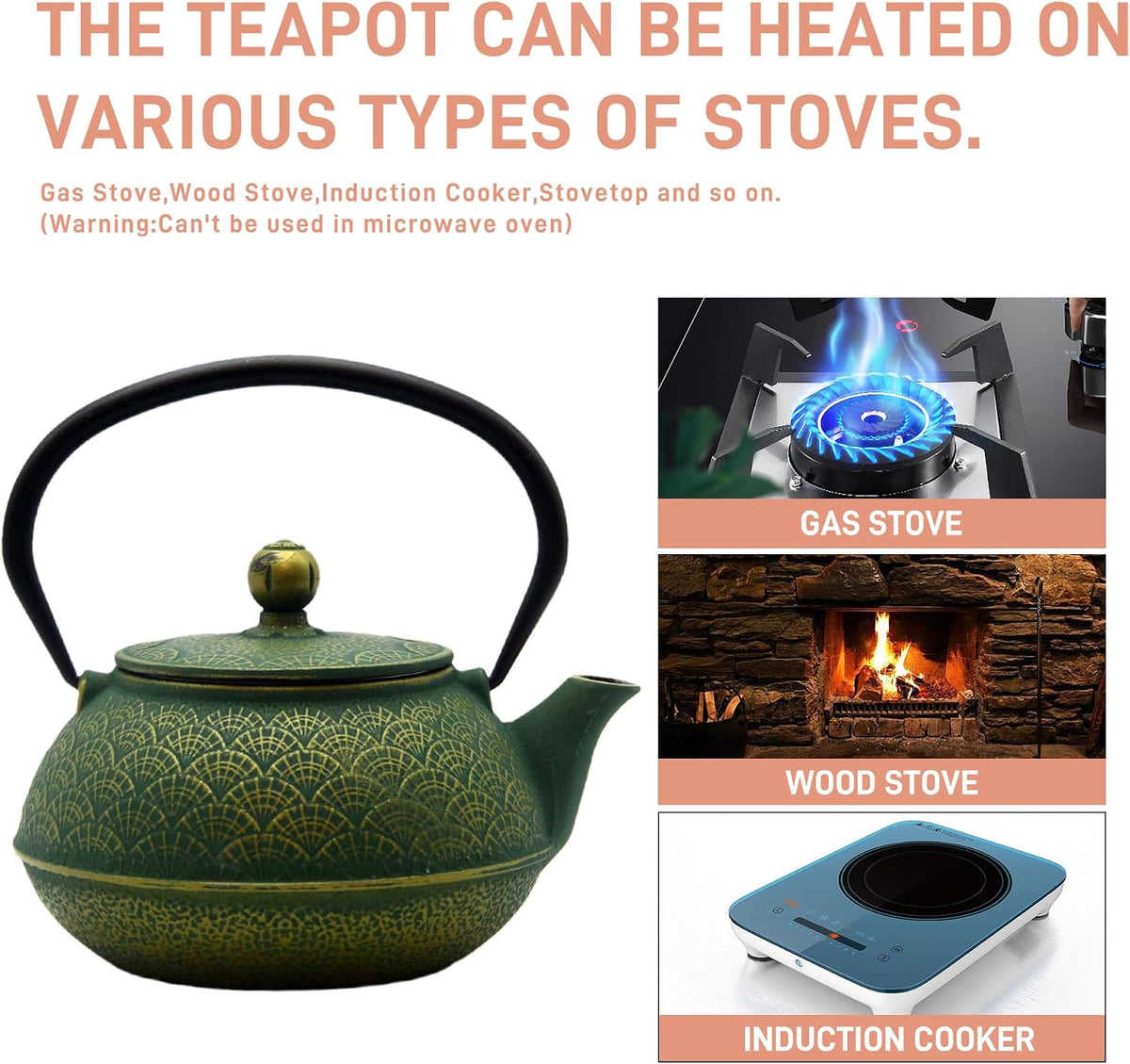 30.4oz Small Cast Iron Tea Kettle Teapot for Stovetop,Green Tea Pot | Coated with Enameled Interior, Kettle with Strainer for Loose Leaf, Chinese Cute Teapot