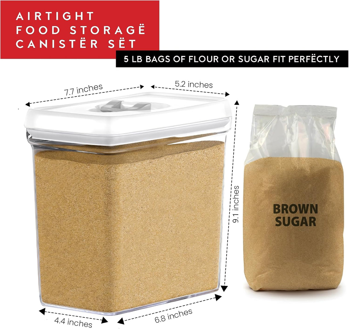 DWËLLZA KITCHEN Large Airtight Food Storage Containers with White Lids (3.8L, 0.8L) - Clear Plastic Bulk Food Pantry &amp; Kitchen Storage Containers for Flour, Sugar 4 Pc BPA-Free, Keeps Fresh &amp; Dry