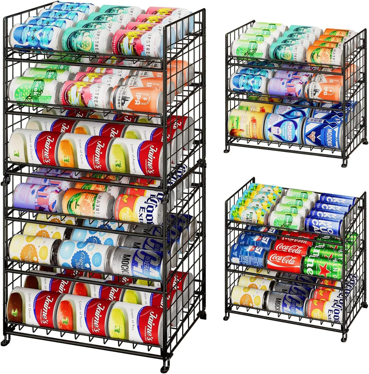 JKsmart 3-Tier Stackable Can Organizer, Storage Can Rack for Kitchen Pantry Cabinet, Holds Up to 72 Cans, Multifunctional Can Dispenser for Snacks Soda