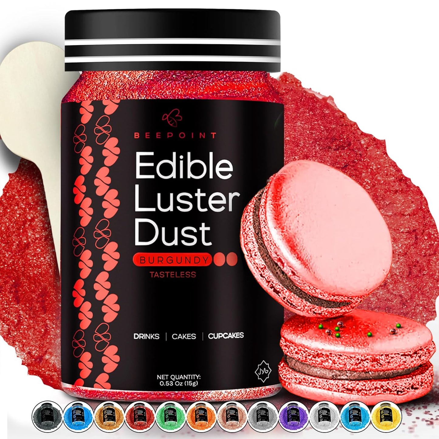 BeePoint Burgundy Edible Luster Dust 15g - Food Grade, Vibrant Color Shimmer Powdered Dust for Drink