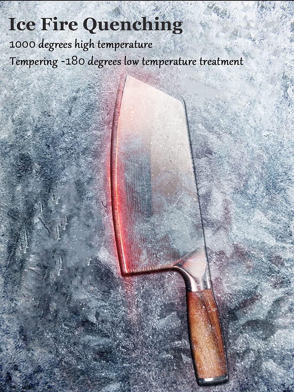 BLADESMITH Cleaver Knife for unfrozen meat and vegetable, 7" Chinese Chef's Kitchen slicer, Razor sharp HC German Stainless Steel blade with lasered damascus pattern, pearwood Handle