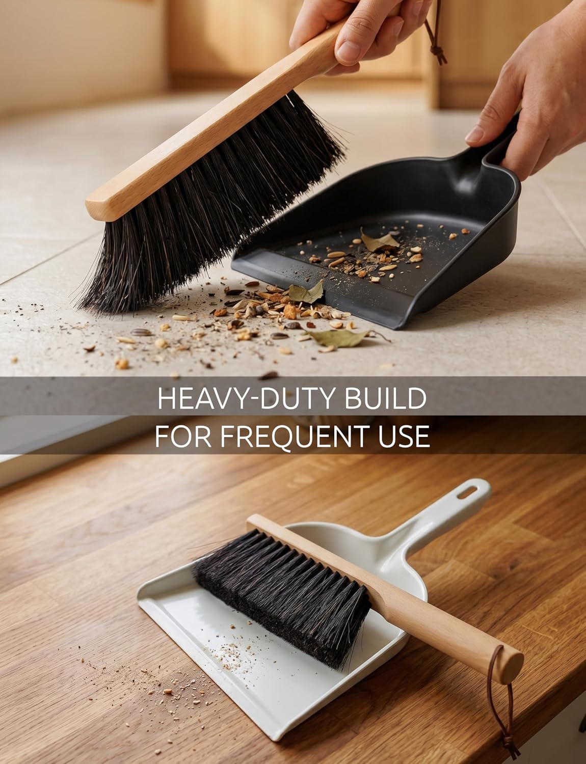 TAKAVU Firm Horsehair Counter Brush, 12.6 in Hand Brush with Wood Handle