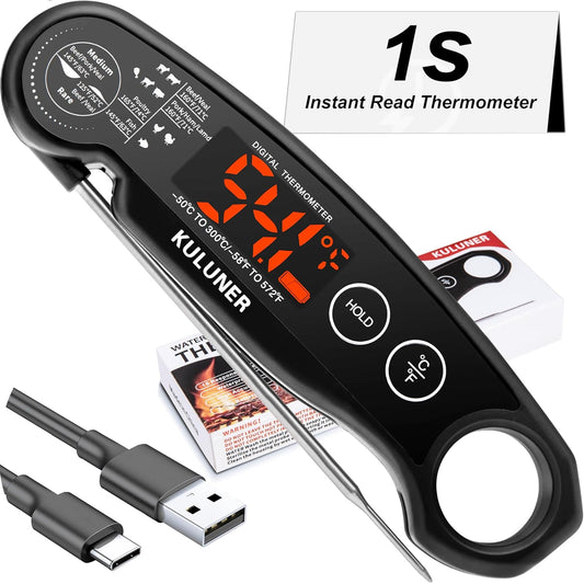 1-Second Rapid and Accurate Meat Thermometer - Waterproof Multifunctional Kitchen Food Thermometer, Ideal for Frying,