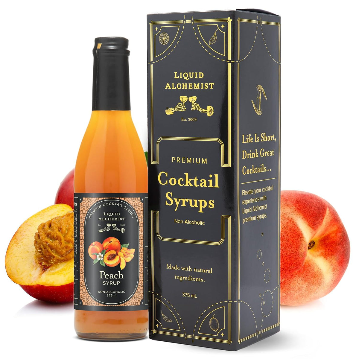 Liquid Alchemist Peach Syrup for Cocktails | Real Ingredients Make our Peach Syrup for Drinks a Perfect Bellini Mix | Small Batch, Non-GMO &amp; Vegan | 12.7 oz Drink Mixer, Pack of 1