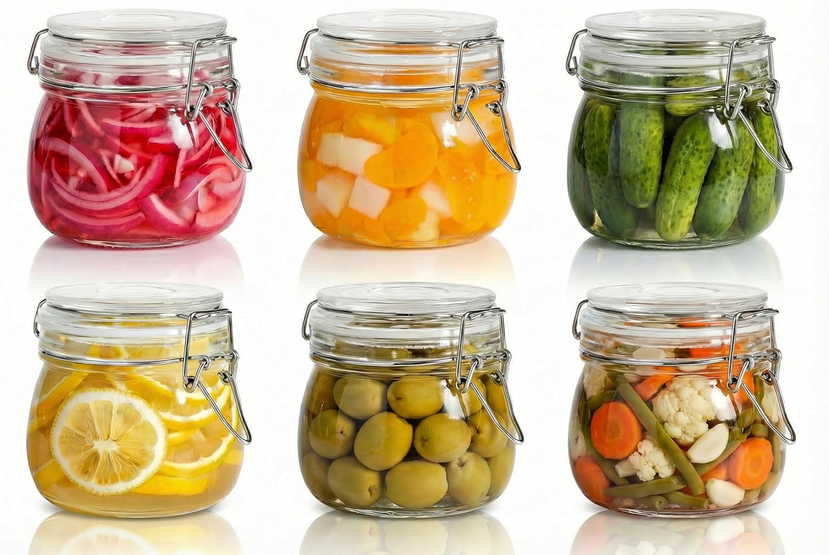 Glass Jars with Airtight Lid Set of 6, 17 floz Wide Mouth Mason Jars with Clamp Lids,Glass Sealed Jars with Air Tight Lids, Best for Kitchen & Pantry Food Storage
