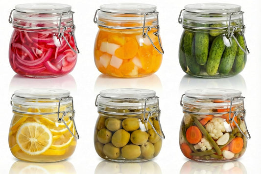 Glass Jars with Airtight Lid Set of 6, 17 floz Wide Mouth Mason Jars with Clamp Lids,Glass Sealed Jars with Air Tight Lids, Best for Kitchen & Pantry Food Storage