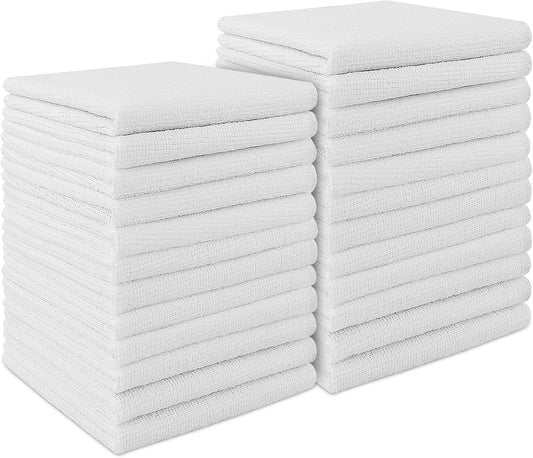 AIDEA White Microfiber Cleaning Cloth 24PK, Absorbent Cleaning Rags for Housekeeping, Lint Free, Scratch Free Wash Cloths,