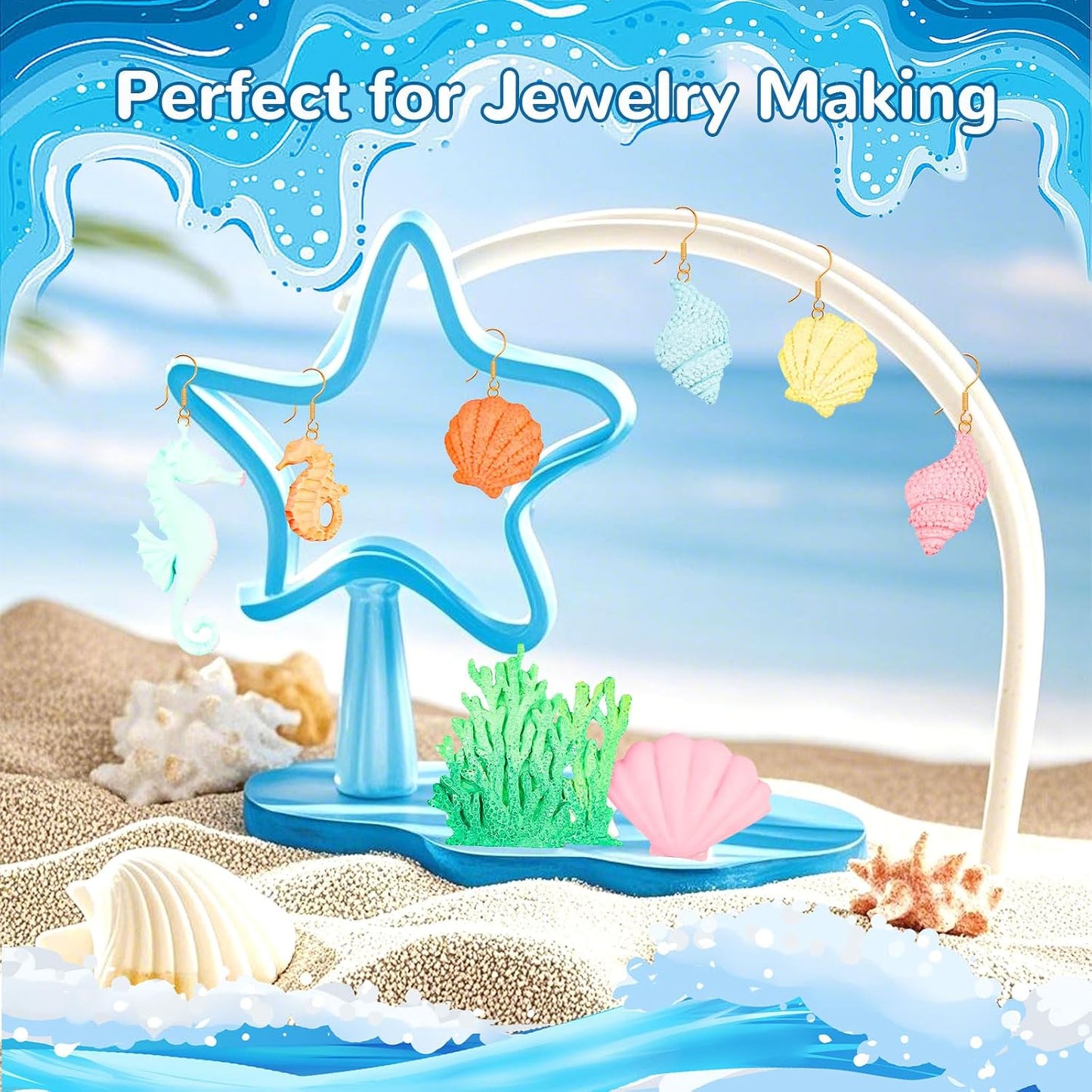 Ocean Chocolate Fondant Mold Set Food-Grade Silicone Baking Molds with Shell, Starfish, Seashell Beach Life Phrases, Reusable for Under the Sea Cakes, Cupcakes &amp; Party Treats - 8 Pack