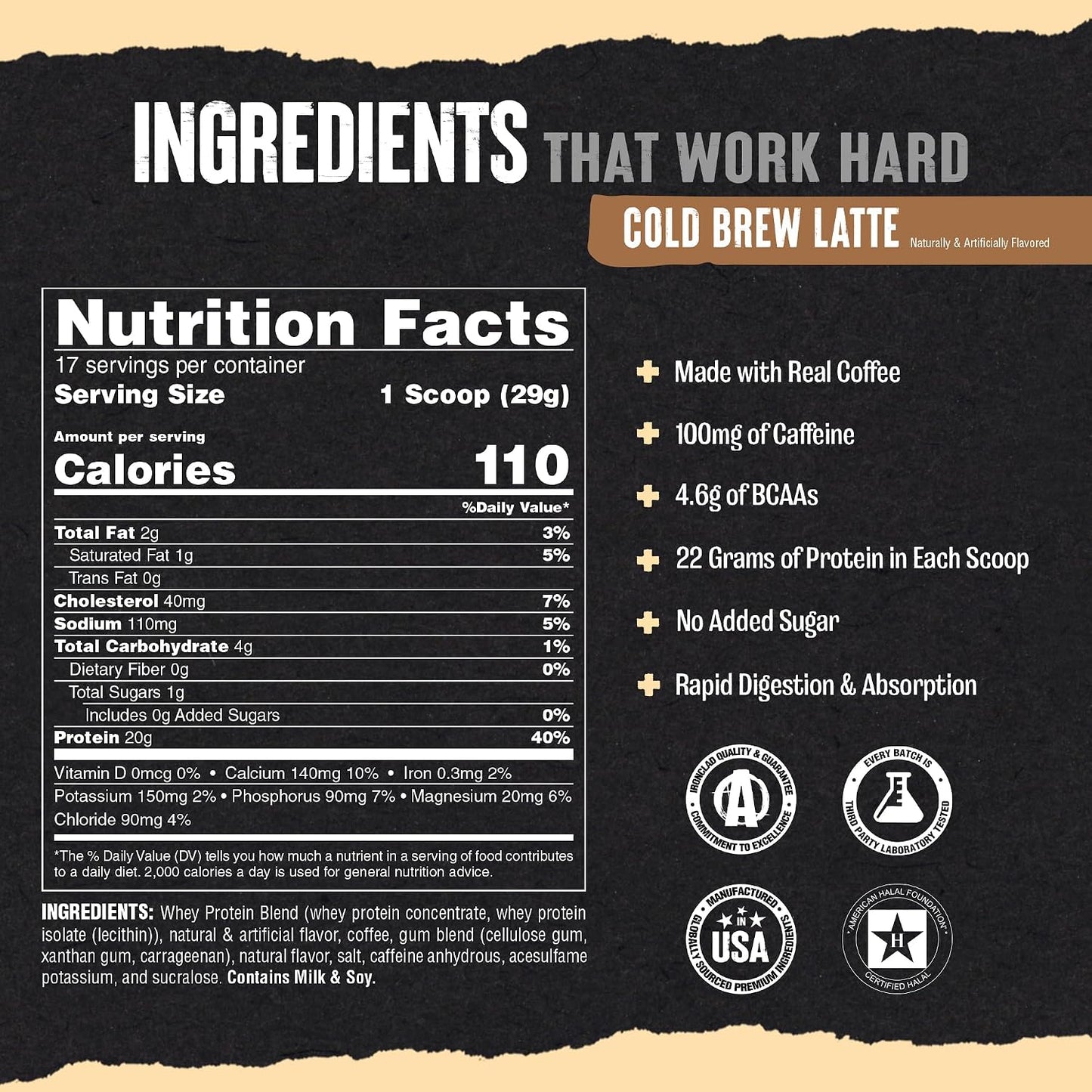 Animal 100% Whey Protein Powder, 20G High Protein | Cold Brew Coffee 1LB | Real Coffee Blend with 100mg Caffeine | Build Muscle &amp; Recover Faster | Low Carb, Low Sugar, Great Taste | Pre &amp; Post Workout