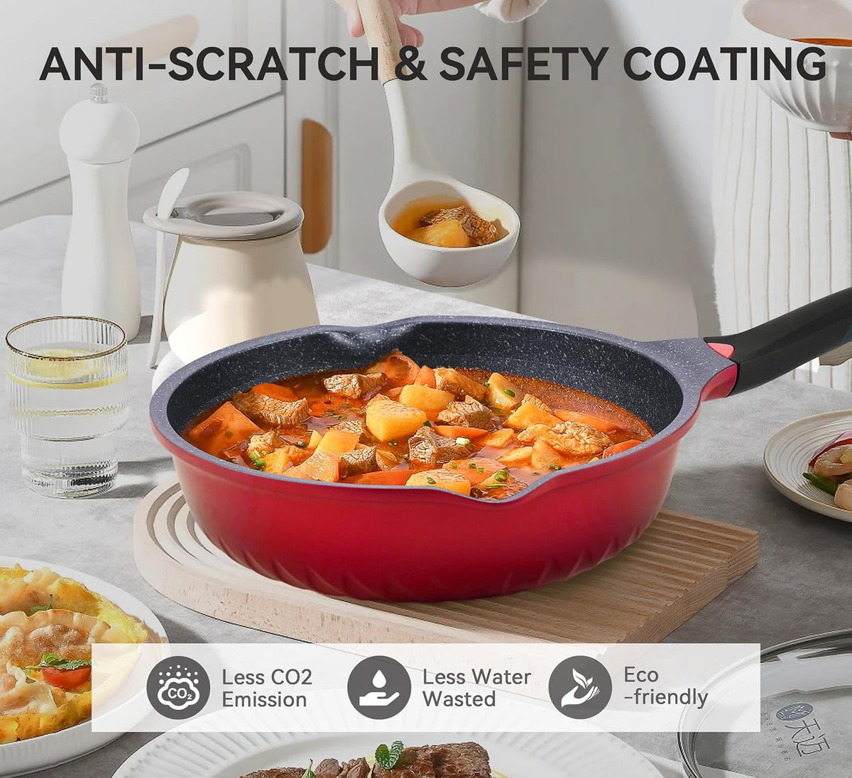 Vinchef Nonstick Skillet with Lid, 11In/5Qt Aluminum Deep Frying Pan with Lid and Heat Indicator, Anti Scratch and Anti Stain Deep Saute Pan, Induction Compatible