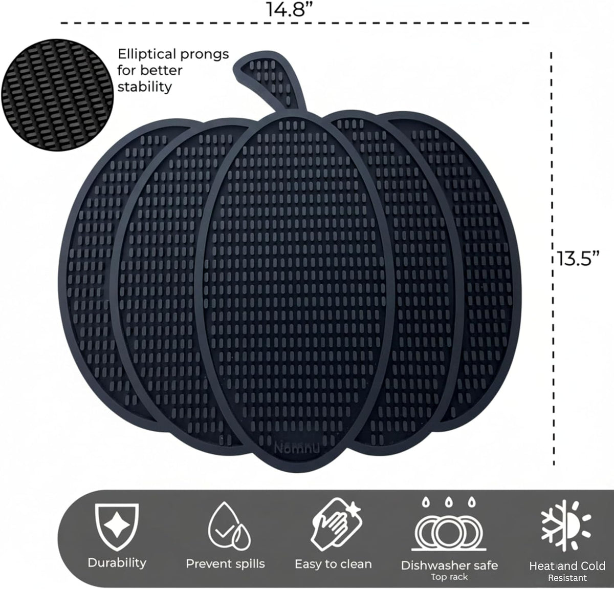 Nomnu Pumpkin Coffee Bar Mat, Gothic Halloween Coffee Bar Decor, Black | Non slip base, 1cm thick, 14.8x13.5 inches. Protects counters from spills and scratches year round. Goth Decor