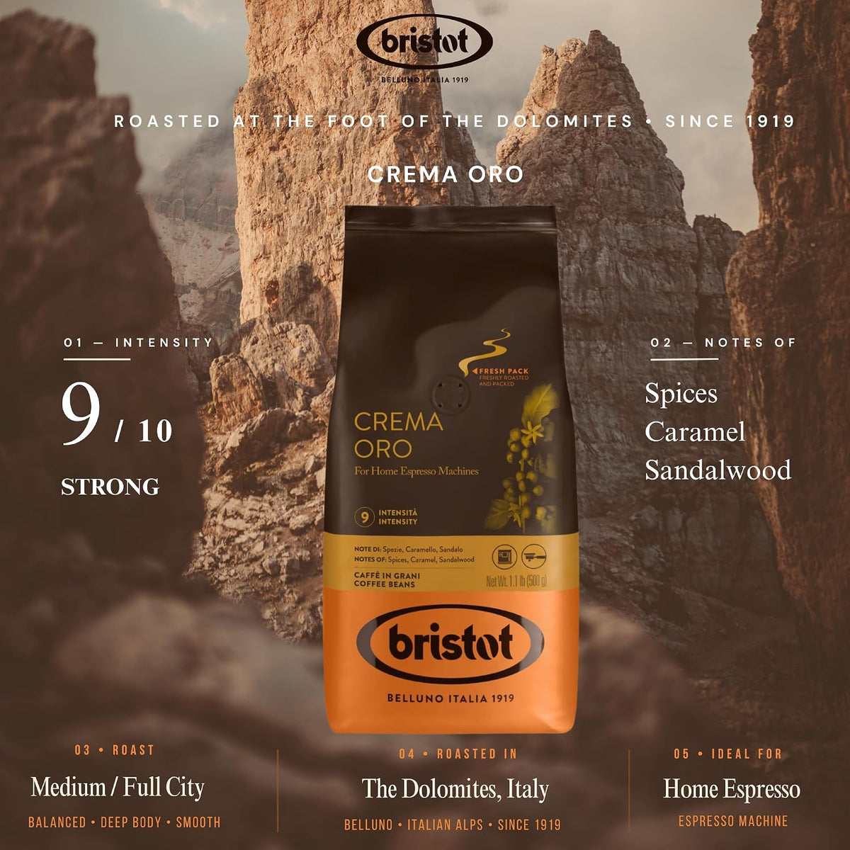 Bristot Crema Oro Italian Whole Espresso Beans