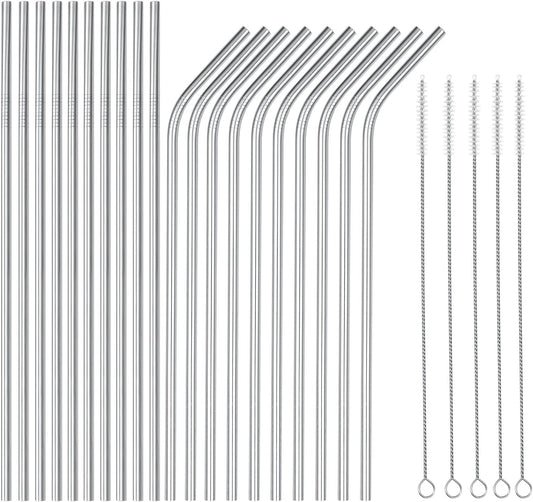 wholesale 25 Piece Set Stainless Steel Straws Long 8.5 Inch Drinking Metal Straws Reusable Drinking Straws for 20 OZ (10