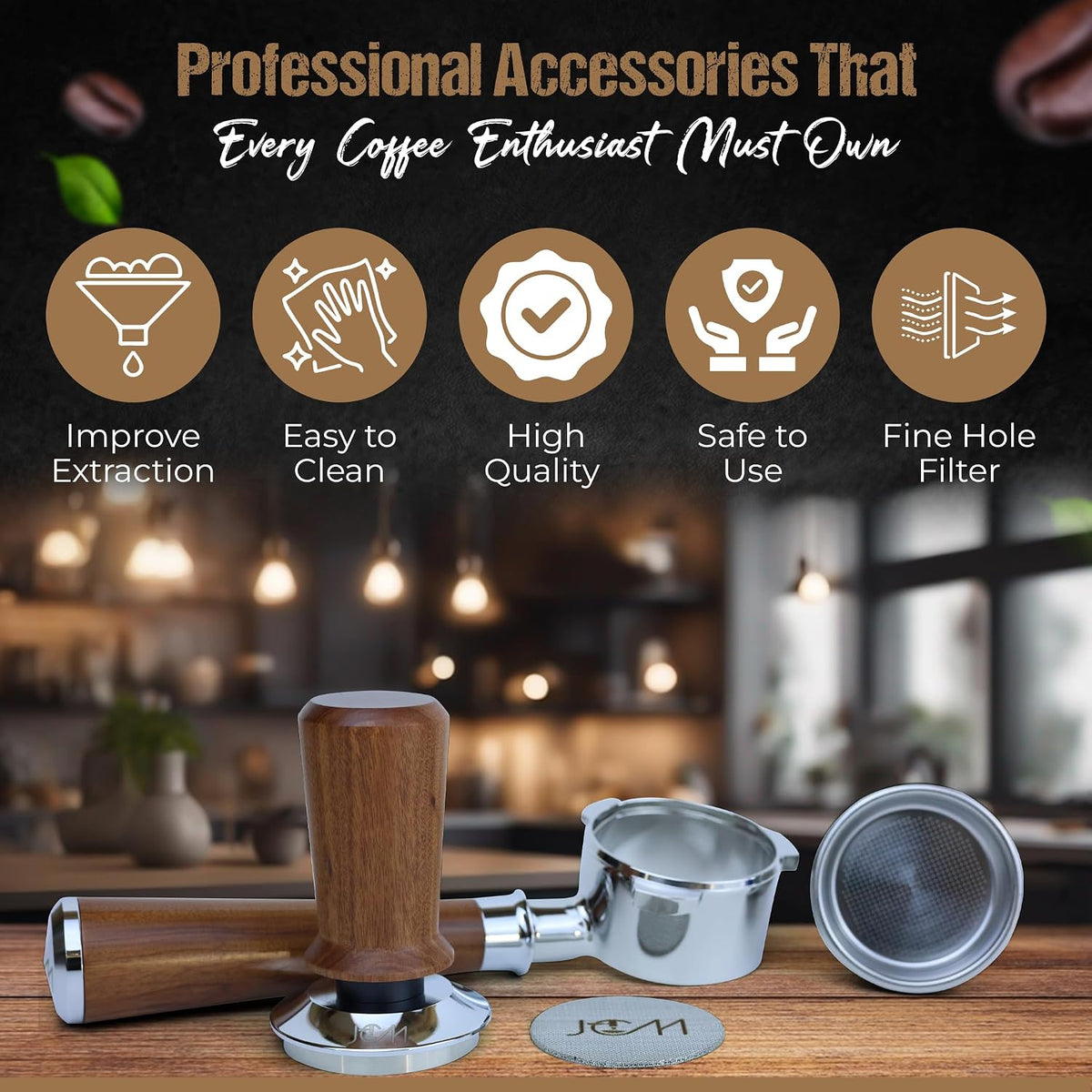 54mm Bottomless Portafilter for Breville Espresso Machines with 18g Filter Basket &amp; 53.35mm Espresso Puck Screen Naked – Red Rosewood