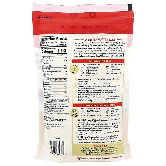 Arrowhead Mills Organic Oat Flour, 16 Ounce Bag