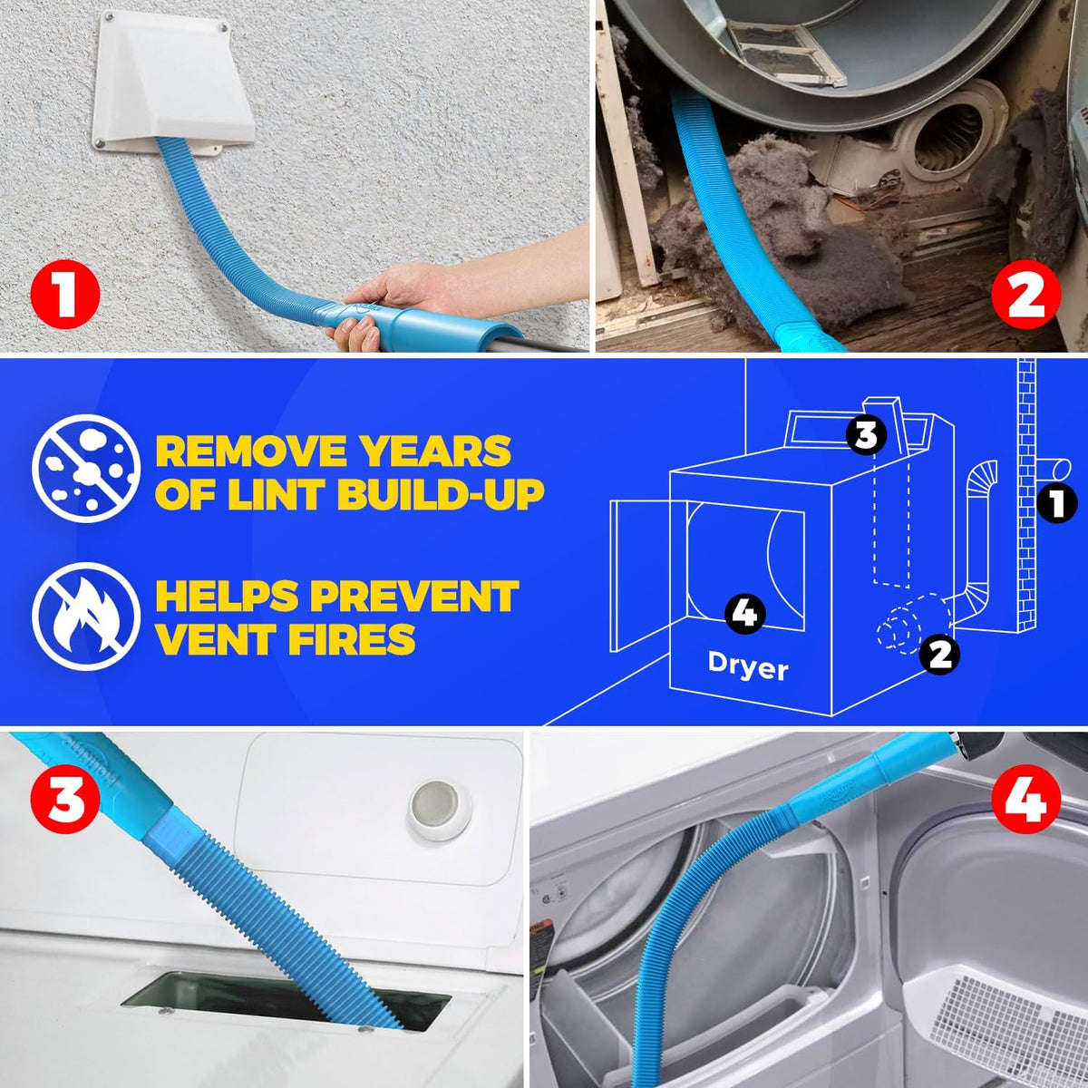 Holikme 35FT Dryer Vent Cleaner Kit 58Pcs - Lint Remover Brush Vacuum Tools