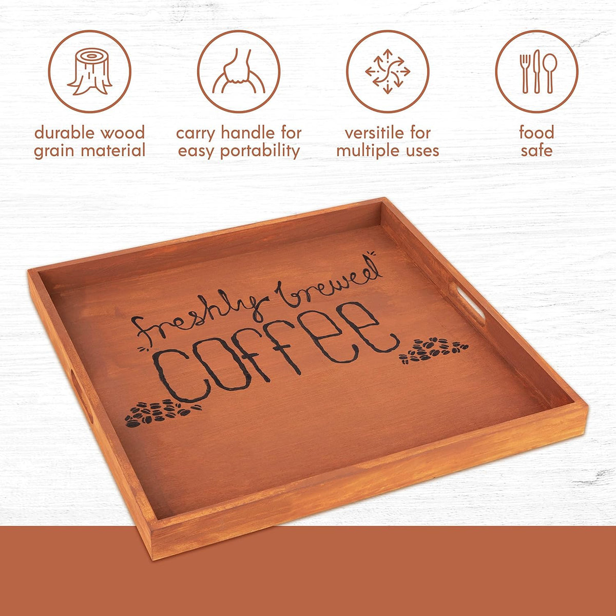 Hammont Wooden Square Trays - Five Piece Nested Serving &amp; Organizing Trays - Rustic Brown Solid Wood - Set of 5 (16x16x1.5", 15.3x15.3x1.5", 14.5x14.5x1.4", 13.75x13.75x1.25", 13x13x1.1")