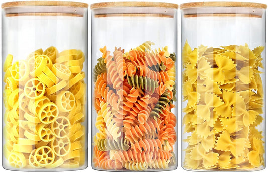 Glass Jars with Bamboo Lids (40oz in 3 Pack), Glass Food Jars and Canisters Sets, Pantry Food Storage Jars with Airtight