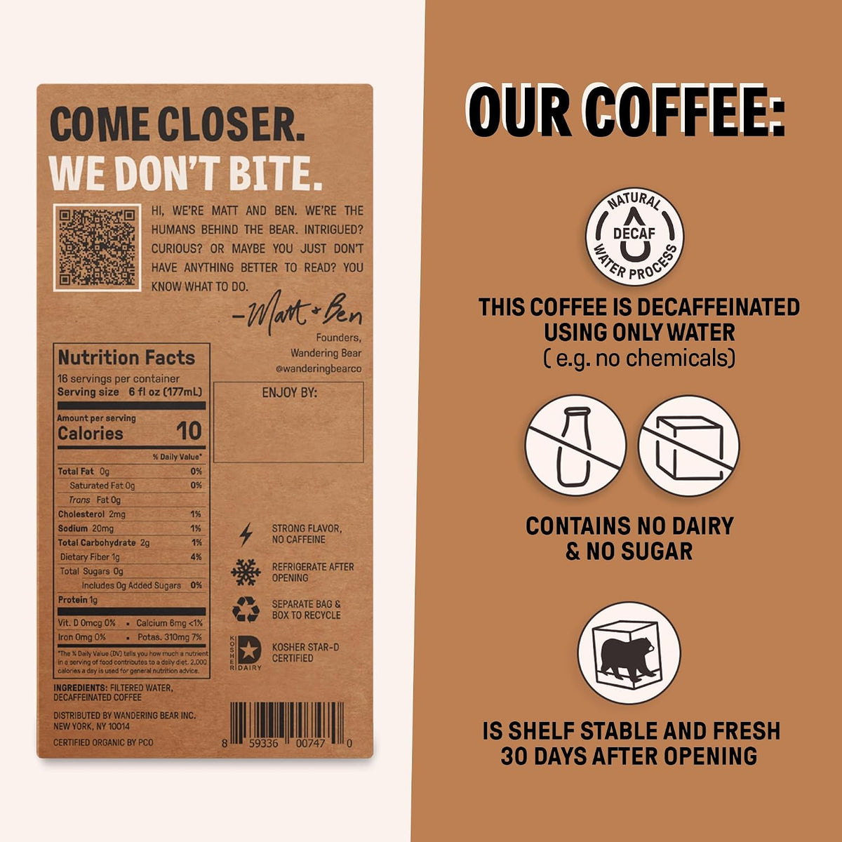 Wandering Bear Straight Black Organic Cold Brew Coffee - 11 fl oz, 12 Pack