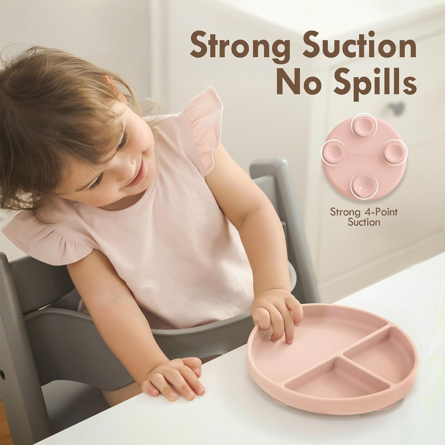 Moonkie Suction Plates for Baby | 100% Silicone BPA-Free Baby Plates with Lids and Food Cover | Divided Design | Microwave and Dishwasher Safe | Toddler Plates 2 Pack