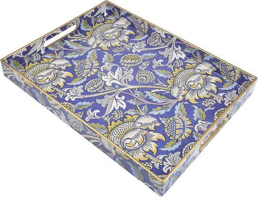 Rectangle Plastic Serving Tray with Handles, Elegant Decorative Tray for Coffee Table, Ottoman, Living Room, Kitchen, and