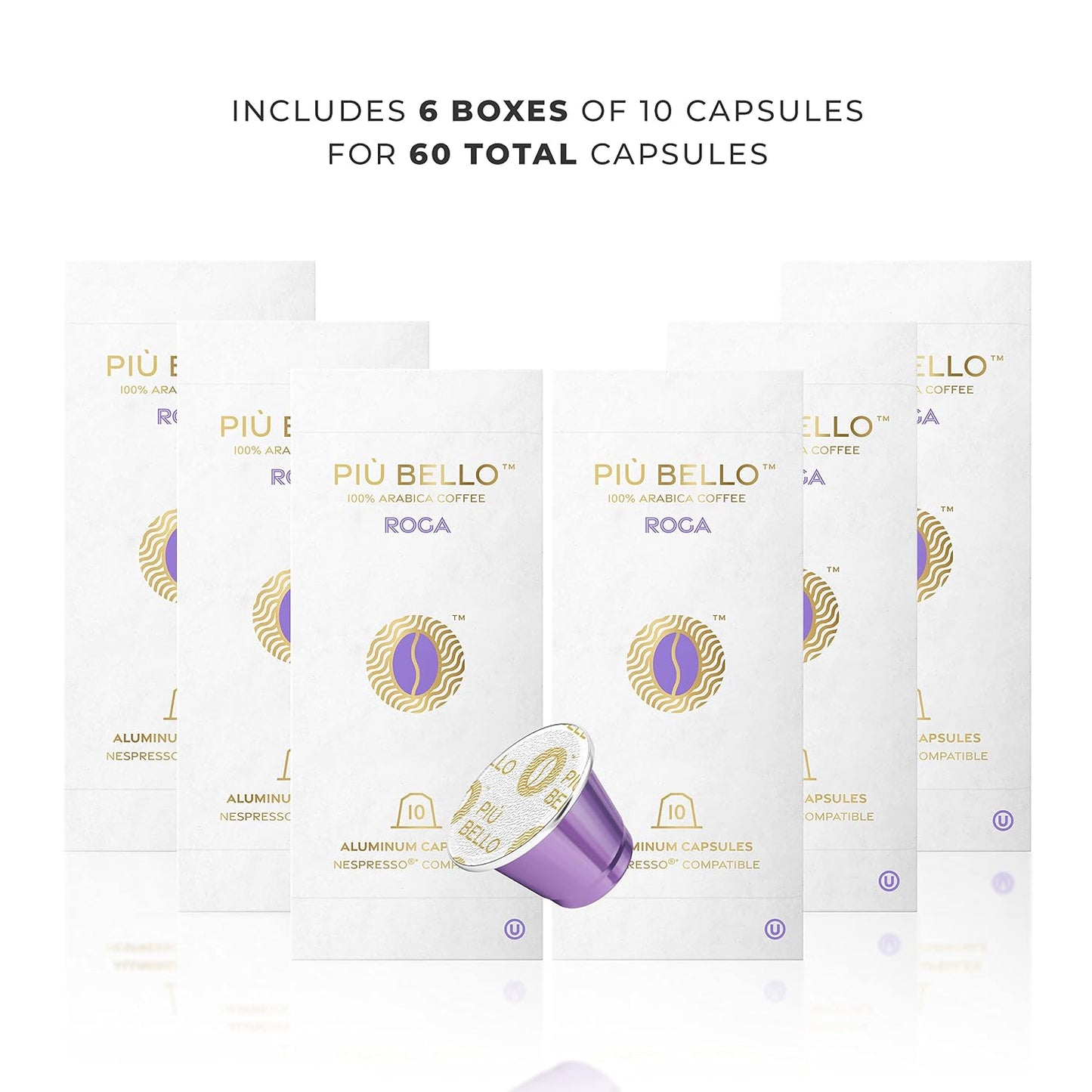 Piu Bello Roga Espresso Coffee Pods for Nespresso Original Machines – Compatible Capsules Pack – Rich &amp; Balanced Taste – Strong Italian Espresso Flavor – Kosher Certified (60 Count, Single Flavor)