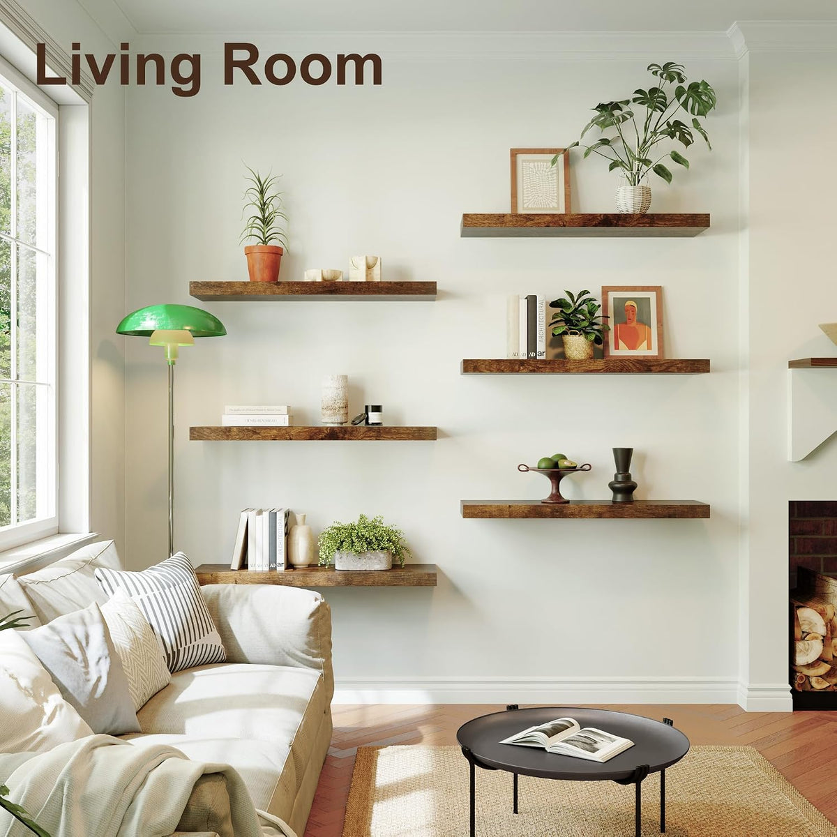 Floating Shelf, Set of 1 Wall Shelf, 24 in W x 10 in D x 1 in H Wooden Floating Wall Shelf with Invisible Brackets for Living Room/Bedroom/Bathroom/Kitchen Storage and Decor, Rustic Brown