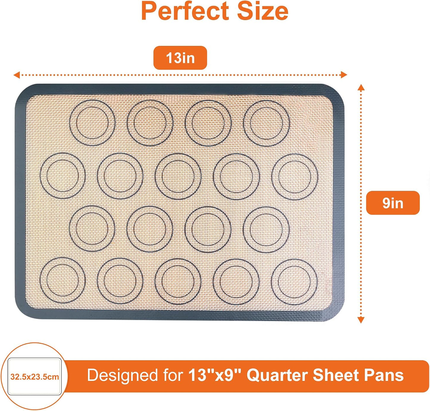 HOOMIL Macaron Silicone Baking Mats, 13 x 9 Inch, 2-Pack