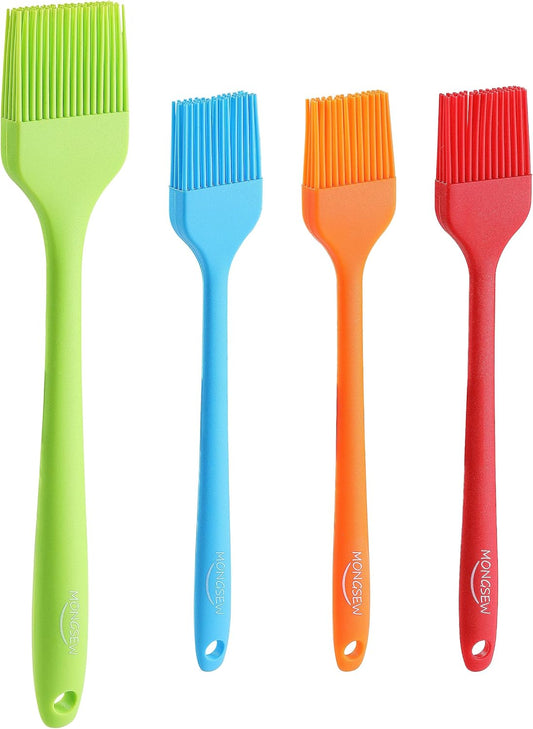 4PCS Silicone Basting Pastry Brush, MONGSEW Heat Resistant Food Brush Spread Oil Butter Sauce for BBQ Grill Baking Kitchen
