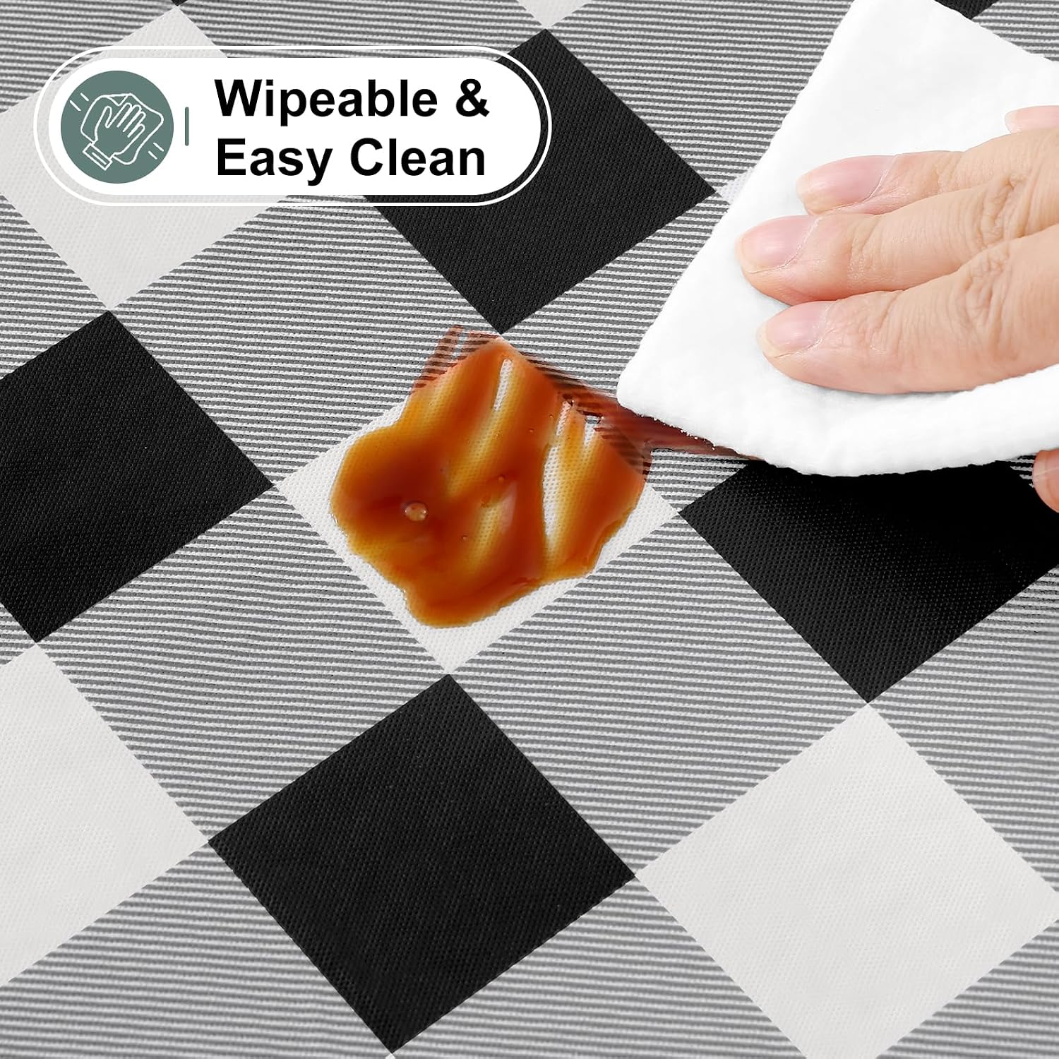 Buffalo Rectangle Picnic Tablecloth, 6 Foot Elastic Fitted Vinyl Table Cloth with Flannel Backing, Waterproof Plaid Tabl