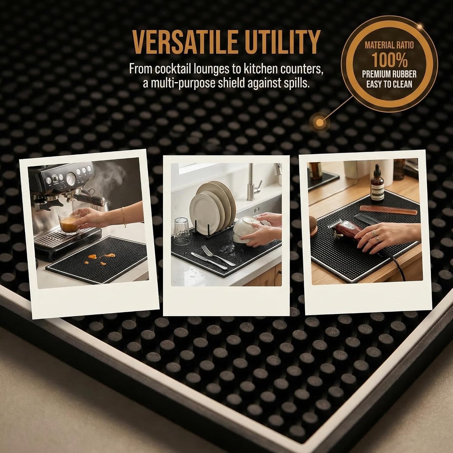 Jucoan 3 Pack Bar Mat for Countertop 18 x 12 Inch Rubber Non Spill Mat for Bartending Dish Drying Mat Coffee Bar Mat Home Bars Accessories