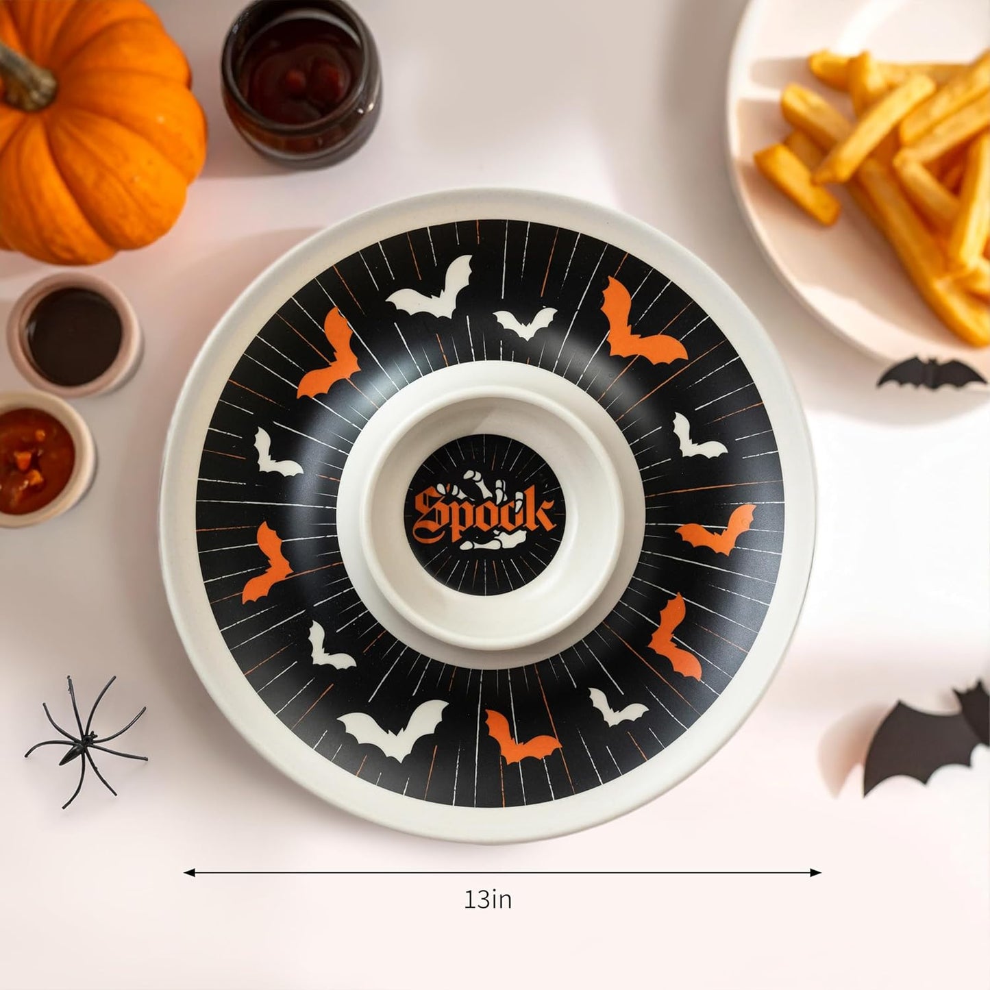 Oasis Choice 2-Pack Halloween Skeleton Serving Trays, 18" Large Handled Tray & 13" Chip & Dip Platter for Horror Party, BBQ