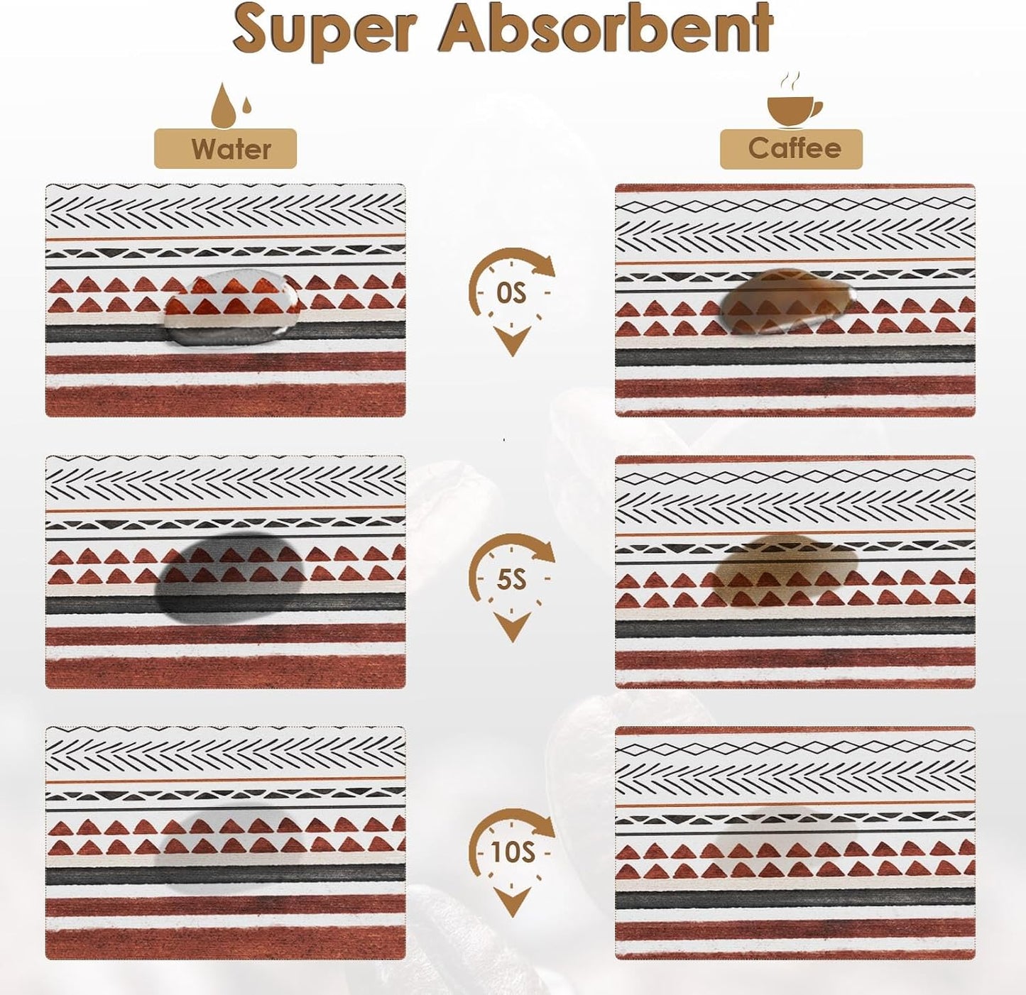 Arttown Coffee Mat for Countertops, 2 Pcs, 12" x 19" Boho Stripes | Rust Industrial Art Dish Drying Mats Rubber Backed, Kitchen Bar Accessories for Espresso Machine Rack Hide Stain