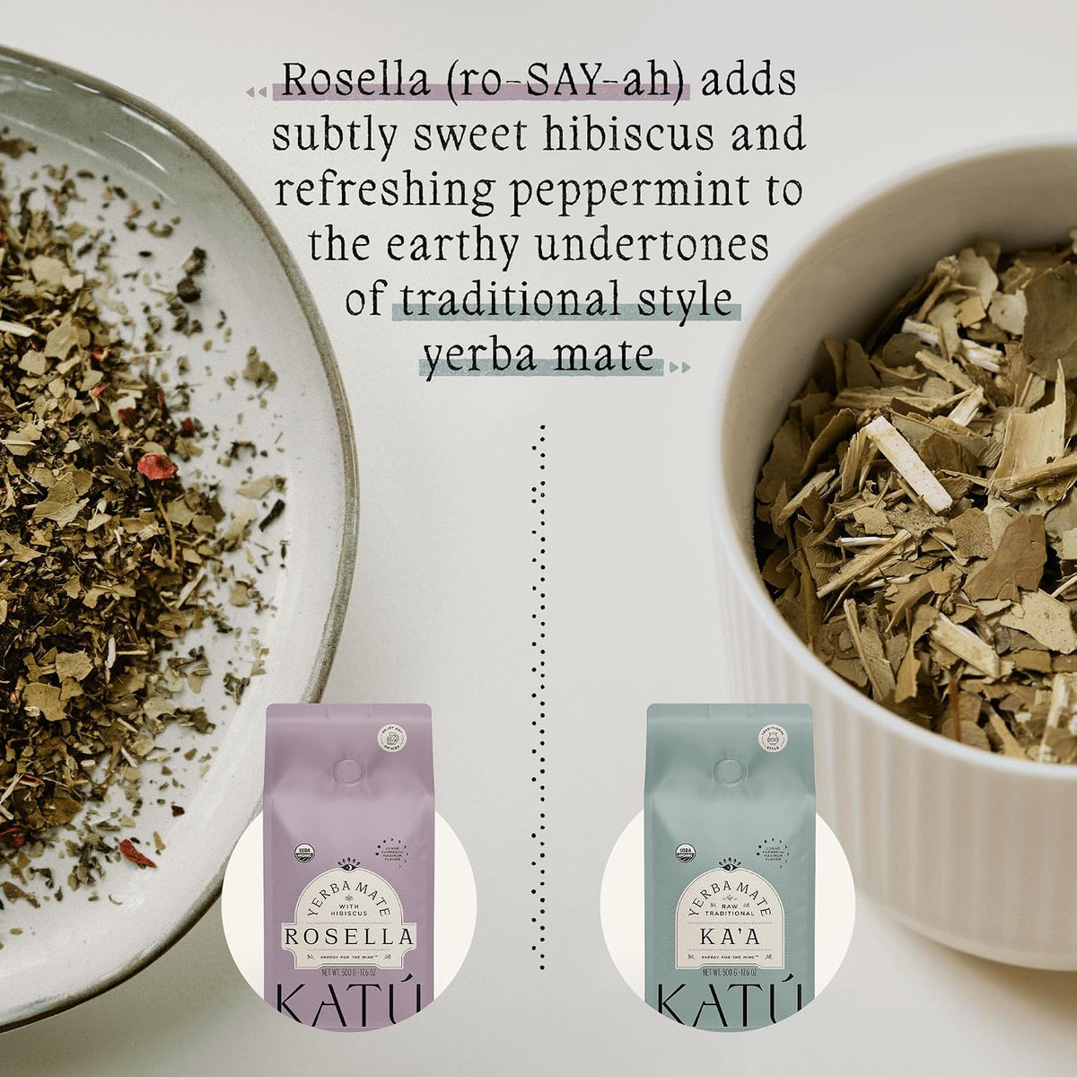 Katú Rosella Premium Organic Loose-Leaf Yerba Mate Tea with Hibiscus, Peppermint, and Stevia Leaves, Vibrant Floral Twist, Natural Energy, 17.6 oz (500g)