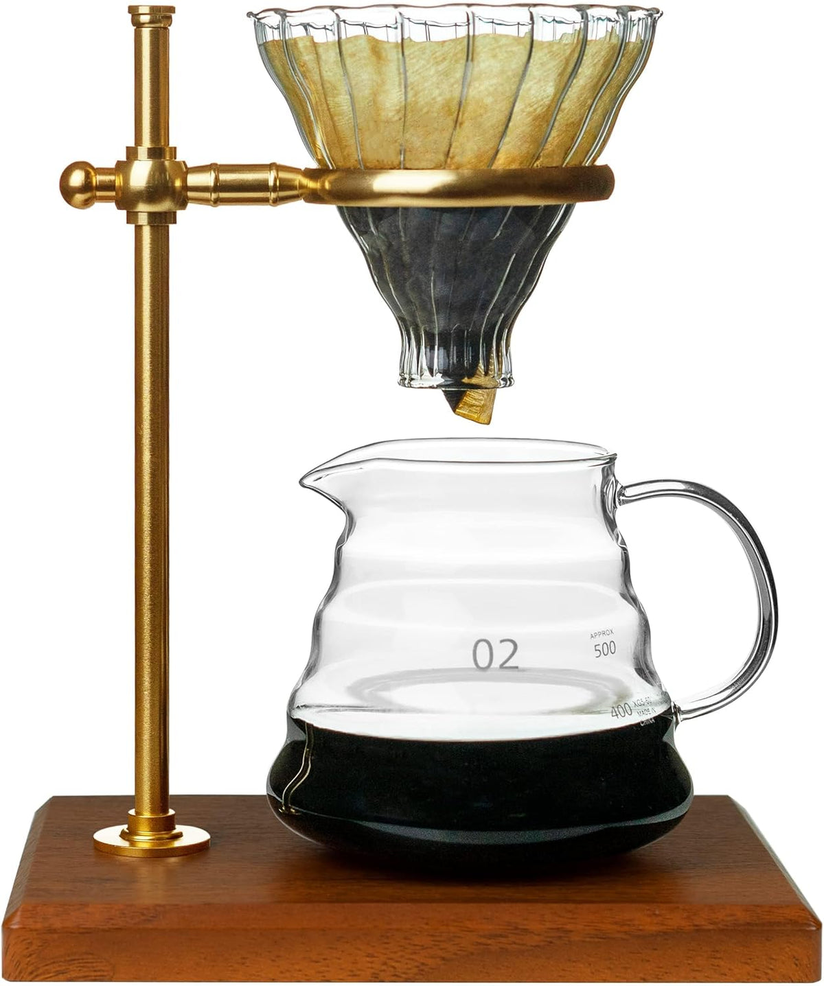 L'ÉPICÉA Pour Over Coffee Maker Set, Pour Over Coffee Maker with Stand, Adjustable Stainless Steel Stand, Wooden Base, Paper Filters, Cone Glass Coffee Carafe, Pour Over Coffee Dripper