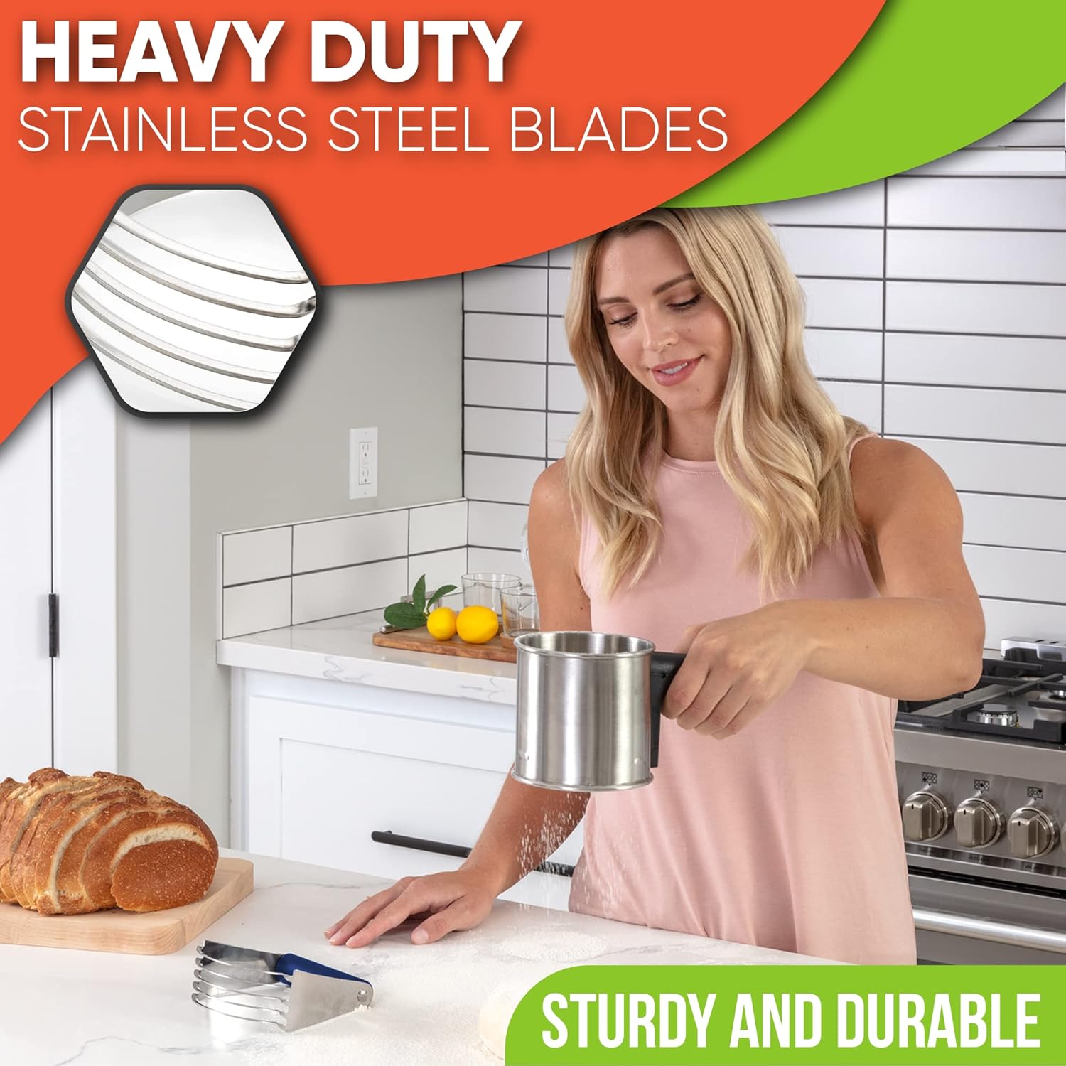 Spring Chef Medium Size Dough Blender For Baking, Dough Cutter Tool, Stainless Steel Puff Pastry Cutter Tool with Soft Grip