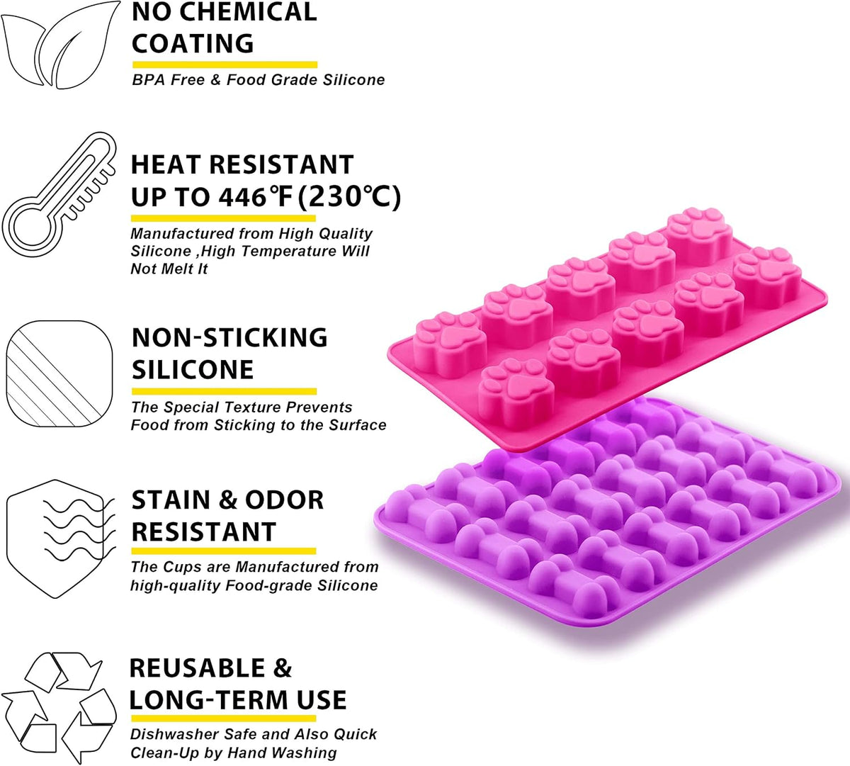 Anaeat Reusable Silicone Molds with Puppy Dog Paw and Bone Shaped, Flexible &amp; Non-Stick Ice Cube Tray, Candy and Chocolate Making Mold for Homemade Baking Dog Treats, Jelly, Biscuit &amp; Cupcake (2 Pack)