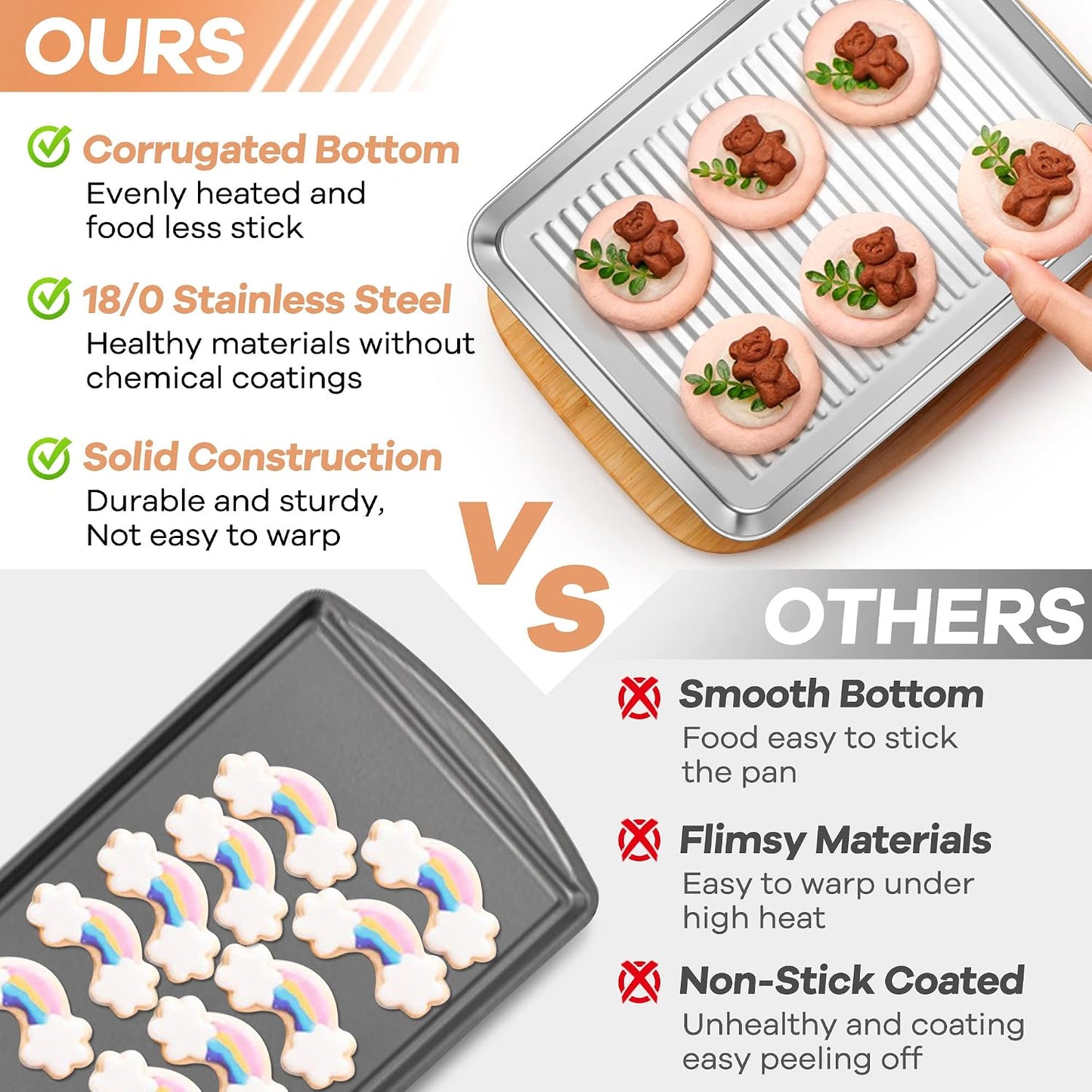 P&amp;P CHEF Baking Pan with Wire Rack, Oven Sheet Tray, 12.5 x 9.7 x 1 Inch | Stainless Steel Bacon Pan with Cooling Rack for Cooking Roasting Cookie, Dishwasher Safe &amp; Easy Clean,Heavy Duty &amp; Healthy