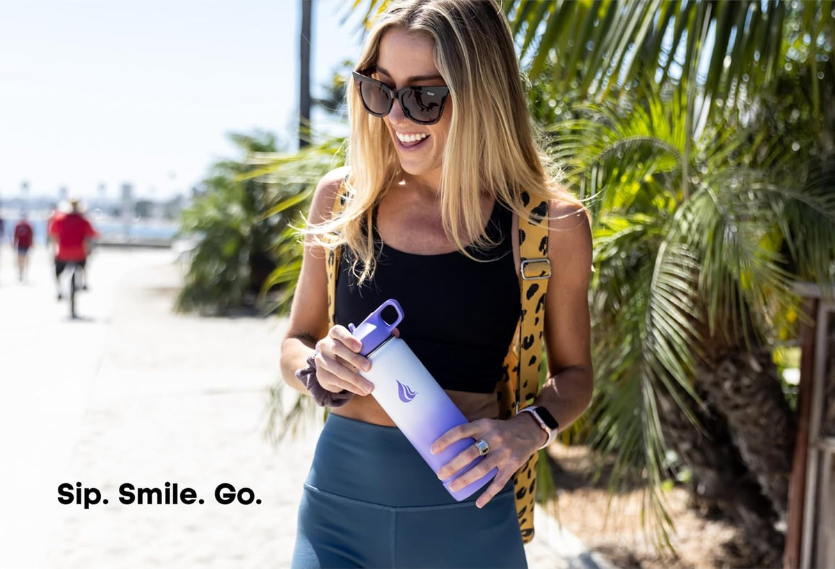 HYDRO CELL Stainless Steel Insulated Water Bottle with Straw - For Cold &amp; Hot Drinks - Metal Vacuum Flask with Screw Cap and Modern Leakproof Sport Thermos for Adults (Lavender/White 24oz)
