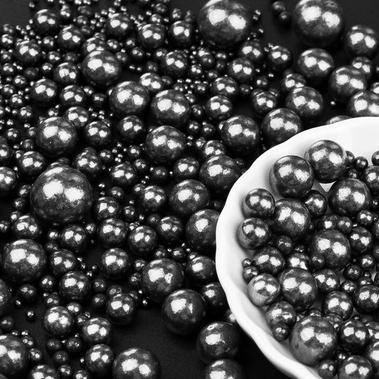Black Sprinkles for Cake Decorating, 6 Sizes Mix 4.6 oz Edible Pearl Sugar for Cupcake Cookie Ice Cream Topping, Wedding