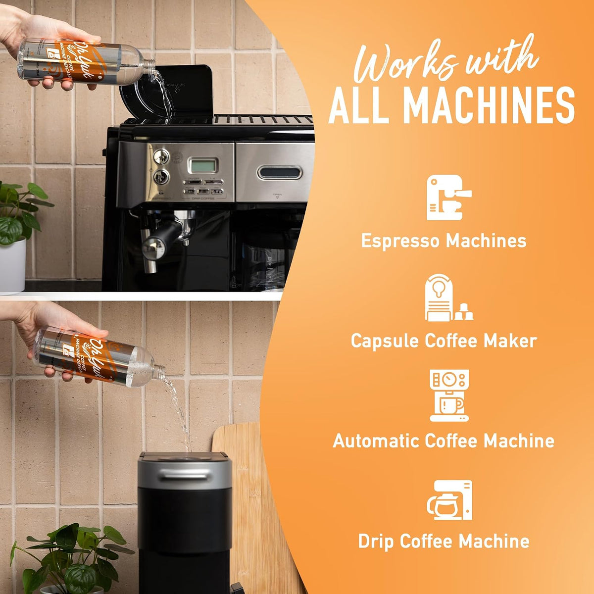 Oh Yuk Coffee Machine Descaler - Cleaning and Descaling Solution Universally Compatible for All Brands and Machine Types: Breville, Delonghi, Nespresso, Keurig - 16 oz (1)