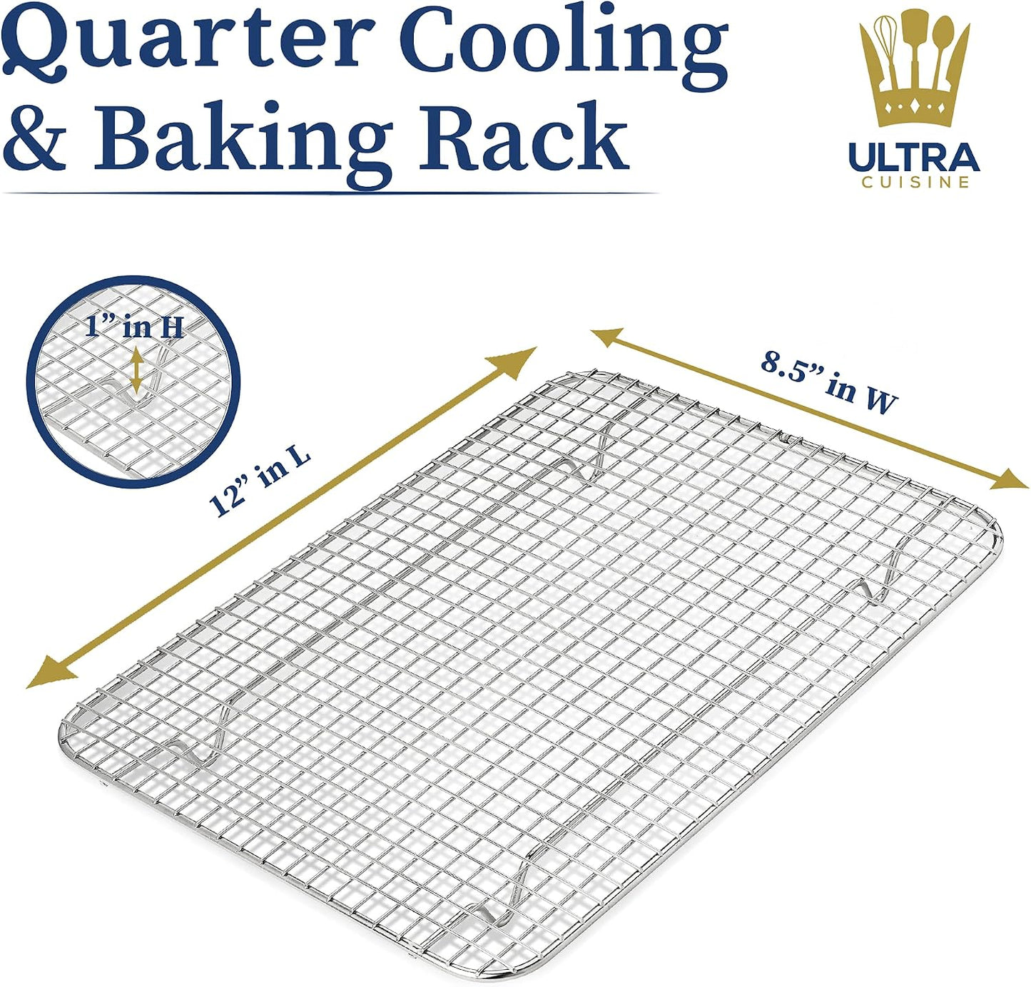 Heavy Duty 100% Stainless Steel Cooling Rack for Cooking and Baking - Baking Rack &amp; Wire Cooling Rack - Fits Quarter and Jelly Roll Sheet Pans - 8.5''x12''' and 10''x14.75''