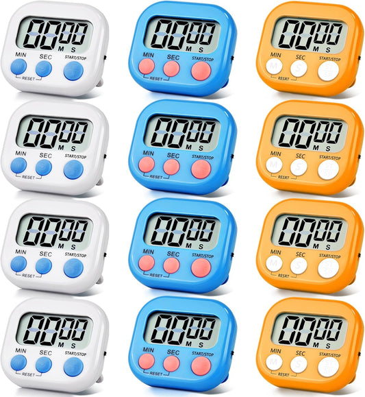 12 Pack Digital Kitchen Timer Magnetic Digital Timer with Big Display Loud Ring Cooking Timers for Kitchen Electronic Timer