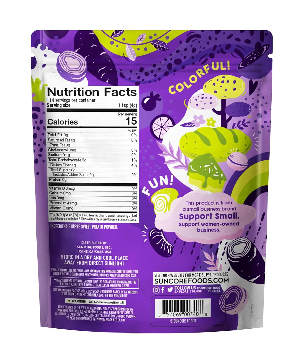 Suncore Foods Purple Sweet Potato Powder 16oz | Gluten Free | Vegan | Natural Purple Food Coloring, For Baking, Sourdough, Frosting, Desserts, Smoothies, Milk Tea, Boba, Non-GMO, Resealable Pouch
