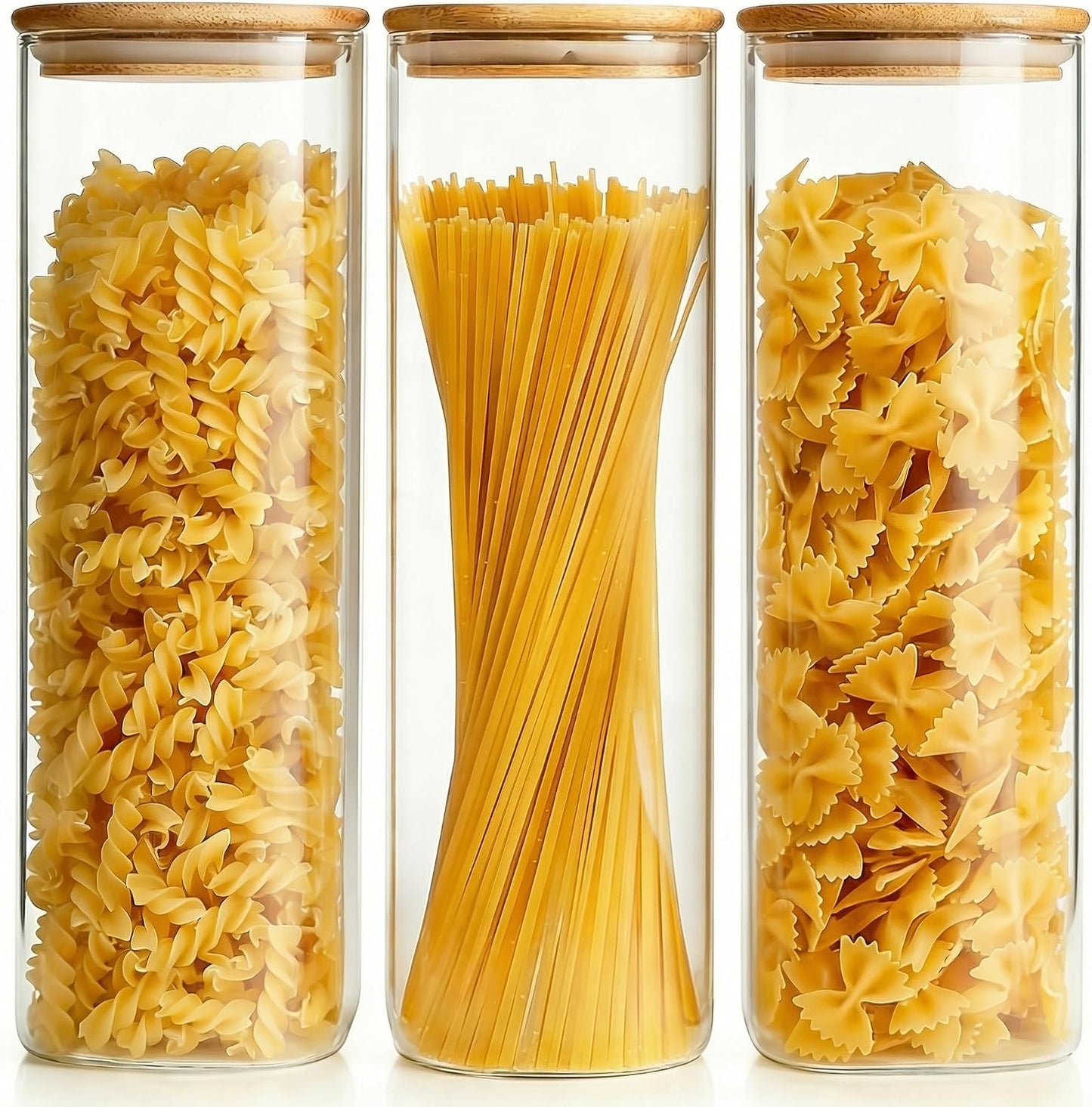 79oz Tall Glass Pasta Storage Containers with Airtight Bamboo Lids, 3 Pack