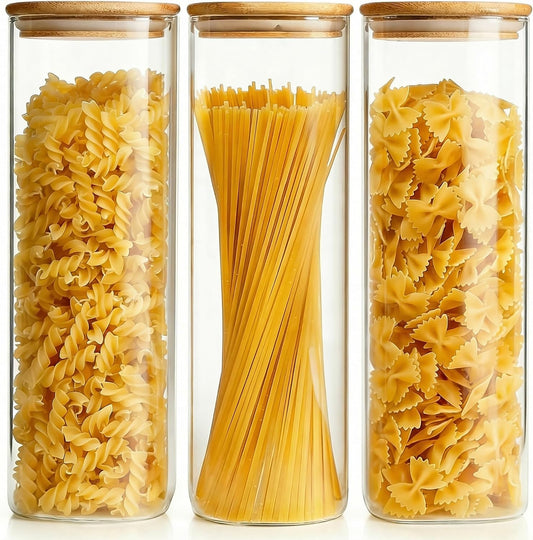 79oz Tall Glass Pasta Storage Containers with Airtight Bamboo Lids, 3 Pack